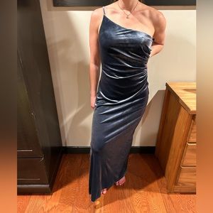 Revelry size 8. Velvet one shoulder blue long dress.